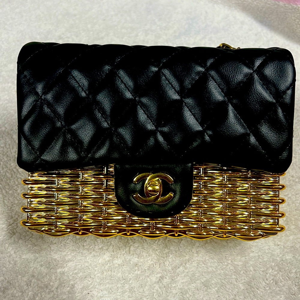 Black and Gold Quilted Crossbody bag